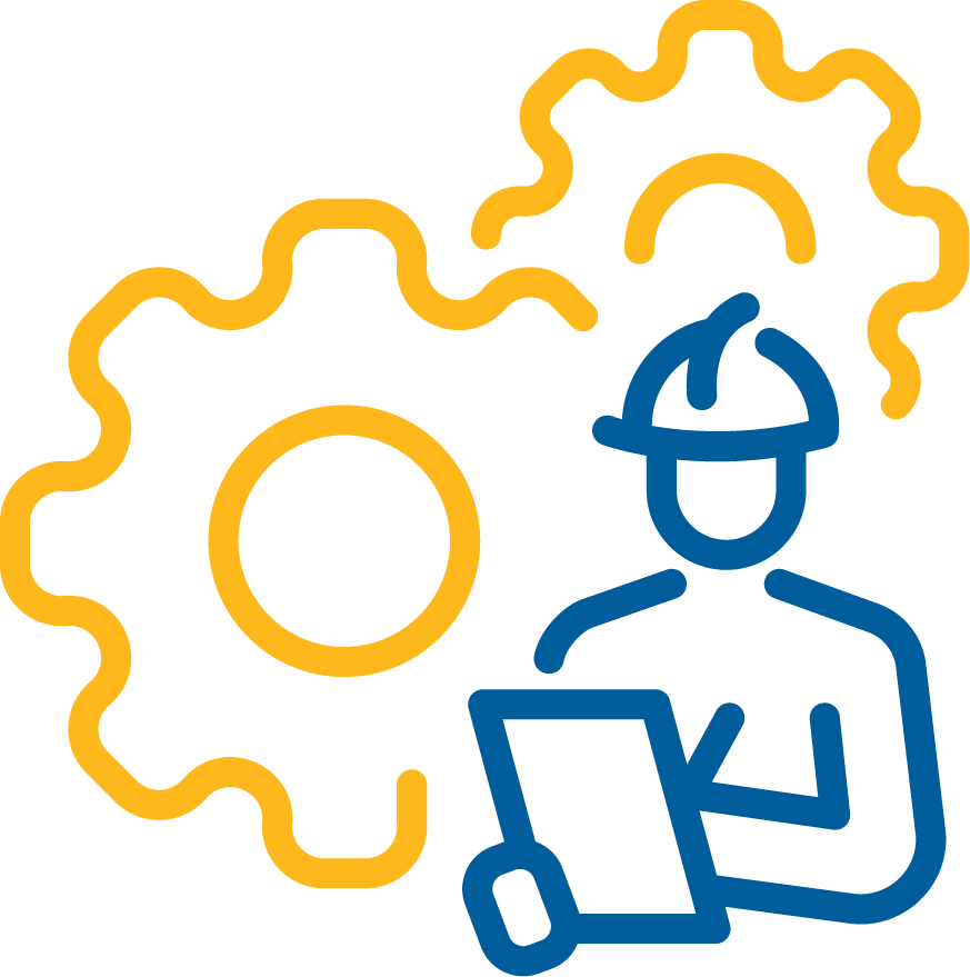 Worker with gears in the background.