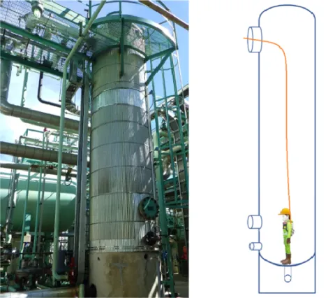 Vessel and approximate diagram showing how worker would  have accessed and been positioned within the vessel