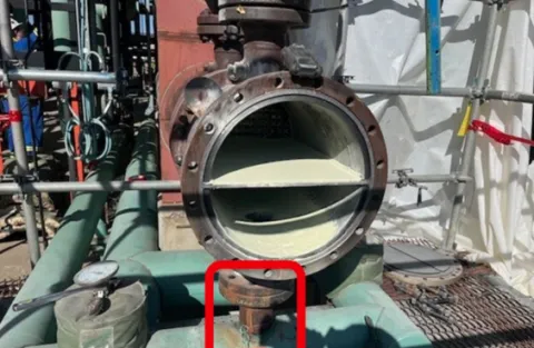 View of leak on exchanger