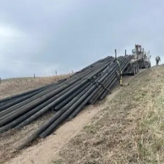 Drill pipe on a truck bed