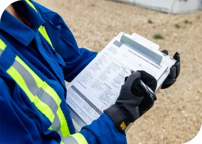 Worker writes on paper